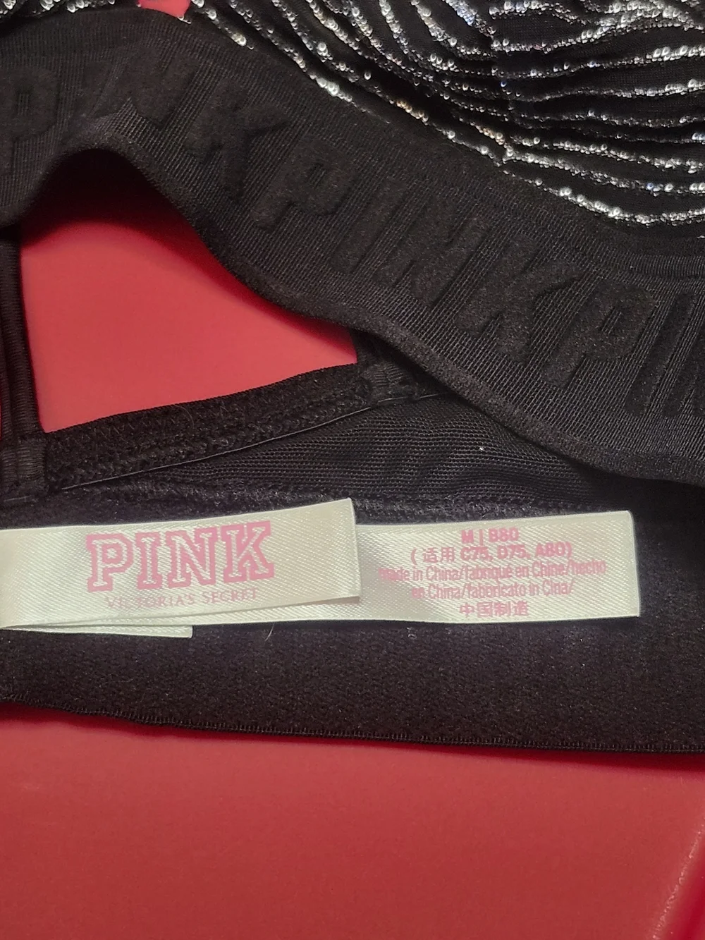 Victoria's Secret PINK Black Bralette with Silver Accents - Size M - Picture 3 of 3